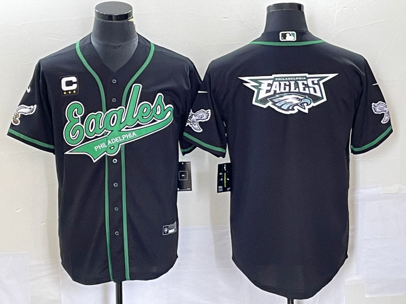 Philadelphia Eagles Black With C Patch Team Big Logo Cool Base Stitched Baseball Jersey